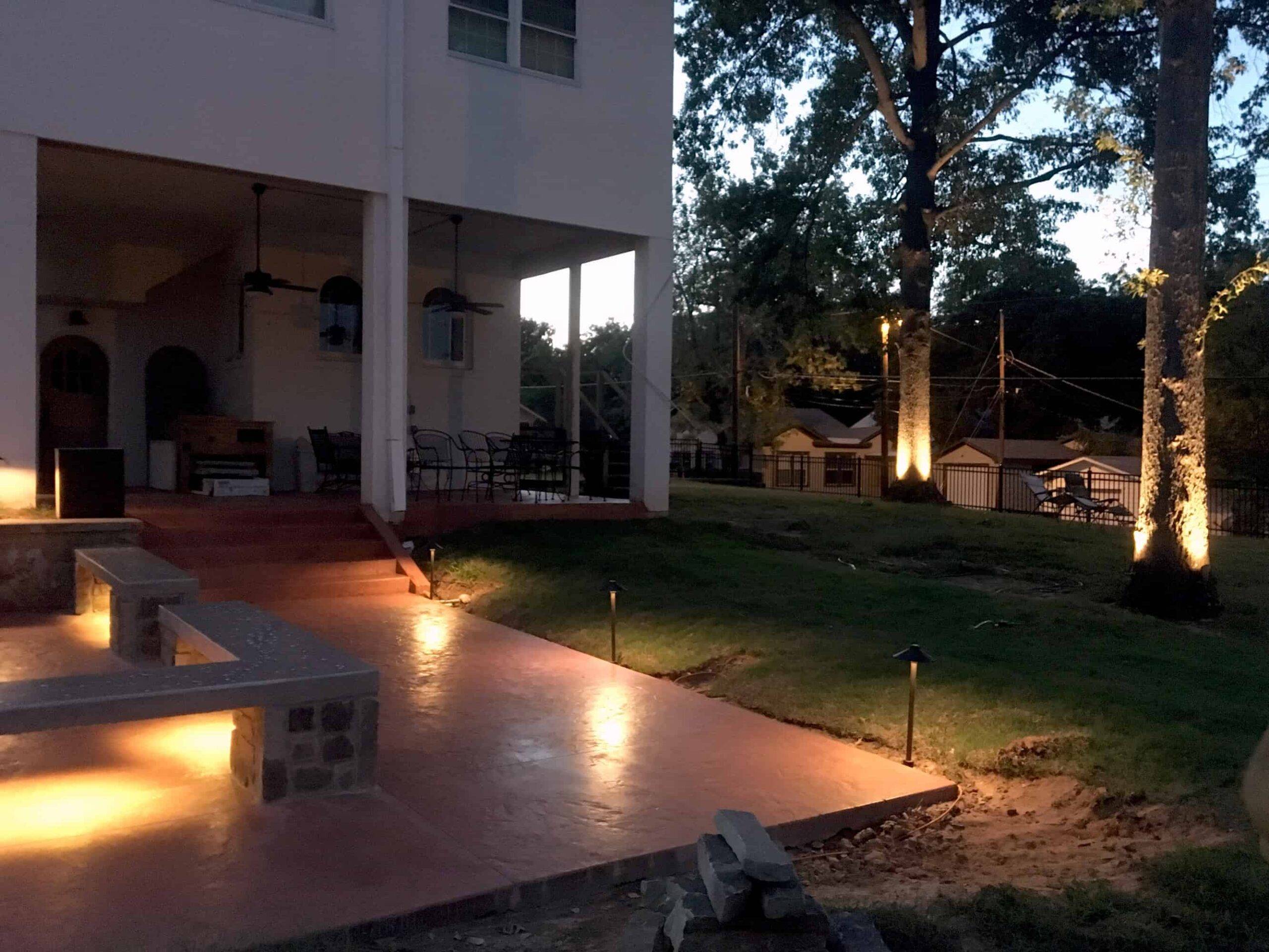 Stamped, Colored Concrete Patio, Fire Pit, & Lighting for St. Anthony's