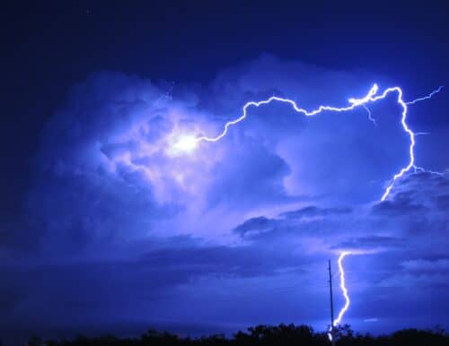 On the road from Dallas to Lubbock, TX. This small storm developed shortly after midnight.